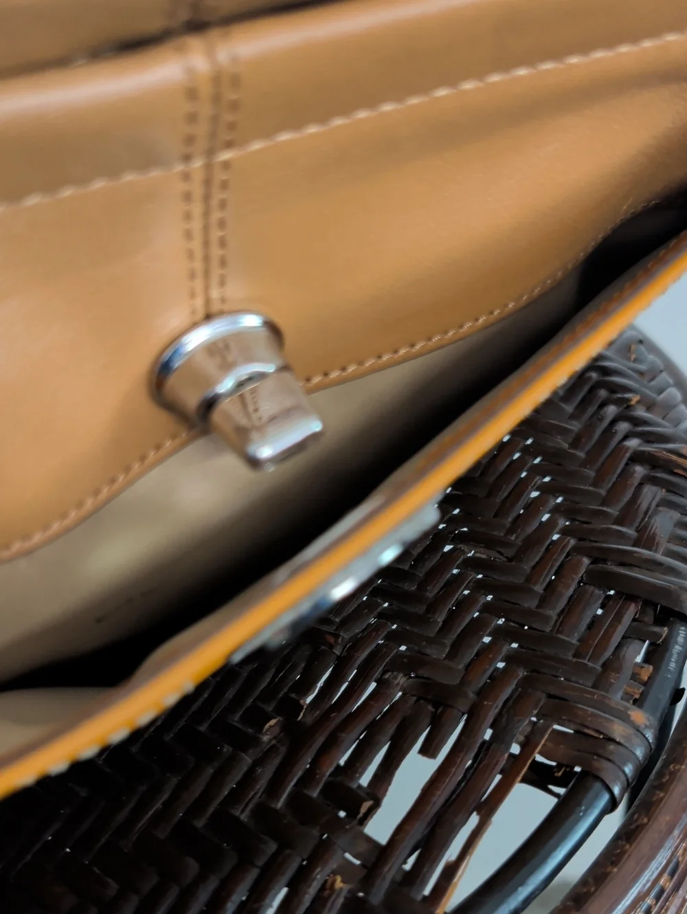 COACH PARK COLORBLOCK LEATHER CLUTCH ORANGE & BROWN